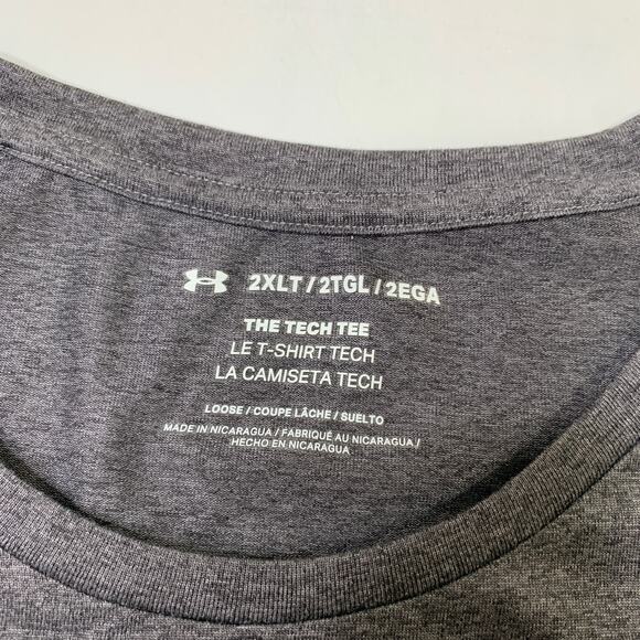 Under Armour Shirt Men 2XLT Tall Graphite Tech Tee Loose Raglan Sleeve Dropcut - Picture 4 of 10